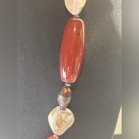Donna Dressler Sterling Silver blister pearl red jasper necklace - Picture 7 of 8